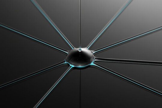 Black Central Network Hub with Radial Metallic Connections
