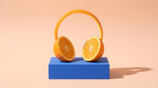 Creative headphones made from fresh orange fruit slices
