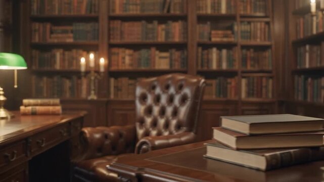 Vintage Library Bookshelf with Antique Leather Bound Books