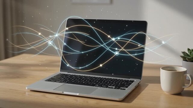 Global Digital Network Connection on Laptop in Home Office