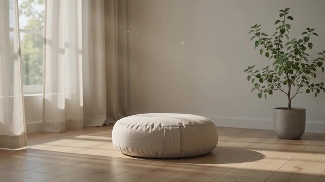 Minimalist Meditation Cushion in Sunlit Zen Interior