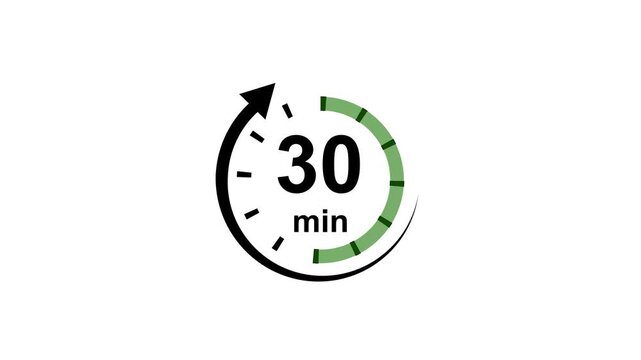 30 Minutes Timer Icon Animation Isolated on Nice Background.