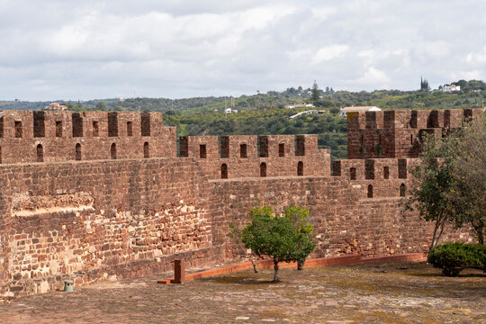 View of the castle walls in the ancient town of Silves in the Algarve, Portugal