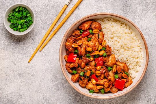 Kung Pao chicken, stir-fried chicken with peanuts.