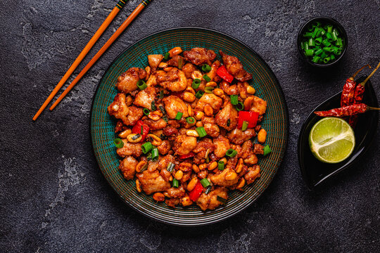 Kung Pao chicken, stir-fried chicken with peanuts.