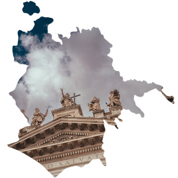 Rome Province Map Silhouette Featuring Historic Saint John Lateran Basilica Statues
