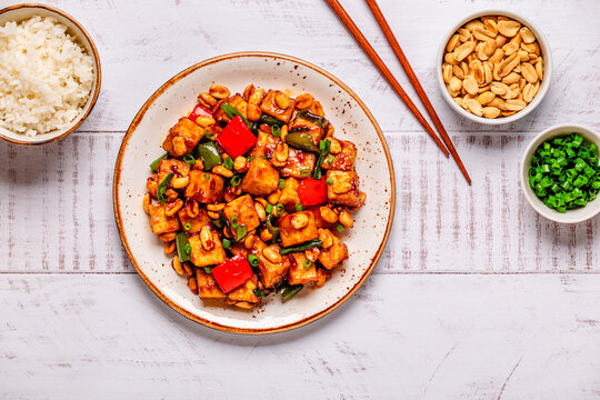 Kung Pao Tofu, stir-fried tofu with peanuts and vegetables