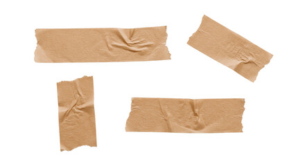 Set of brown adhesive tape strips isolated on transparent background