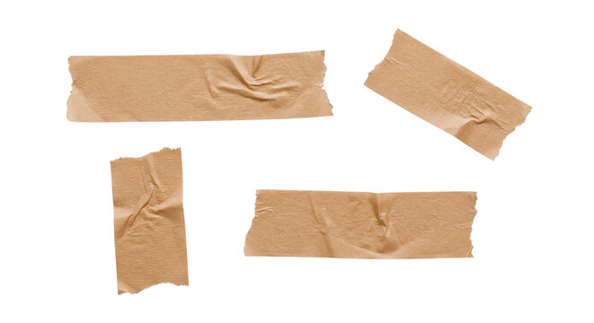 Set of brown adhesive tape strips isolated on transparent background