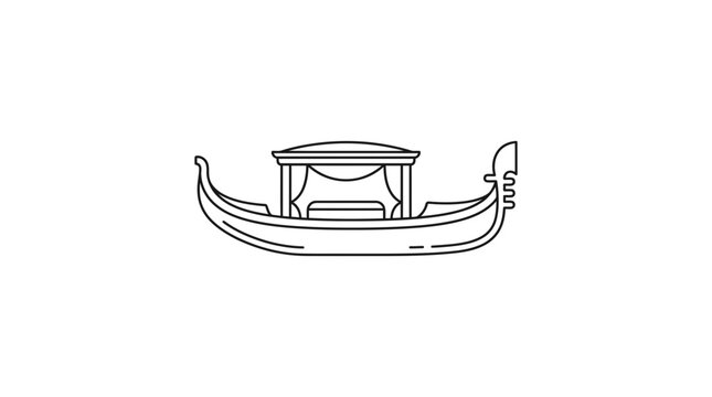 Venetian gondola boat profile line art icon.
