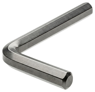 Metal hex key allen wrench hand tool for assembly over transparent background