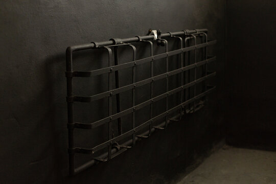 Fold-down bunks in a solitary confinement cell; a penal prison for political prisoners on Oreshek Island, Russia.