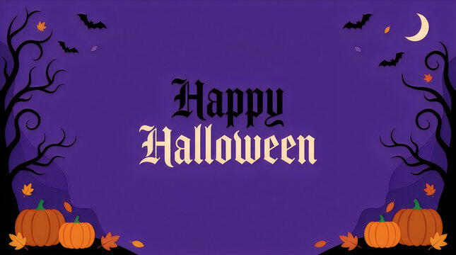 Happy halloween greeting card with pixel art pumpkins bats and scary trees in a night forest isolated on transparent background, Vector