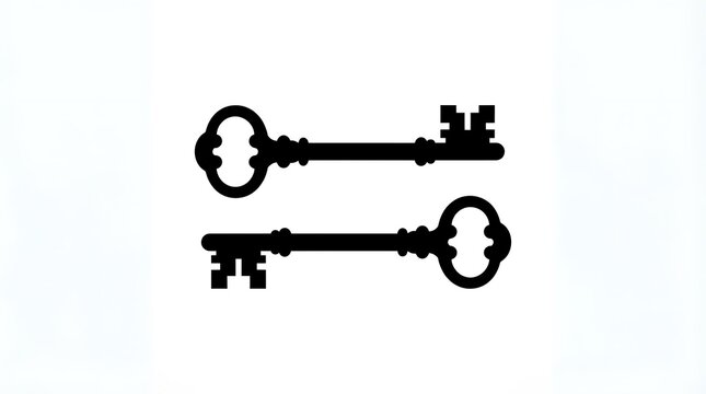 Silhouette of two vintage skeleton keys on white background