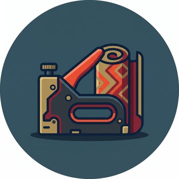 Staple gun and fabric roll icon flat vector illustration