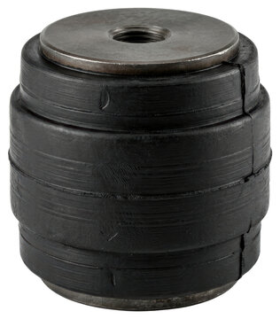 Black industrial rubber suspension bushing isolated with transparent background