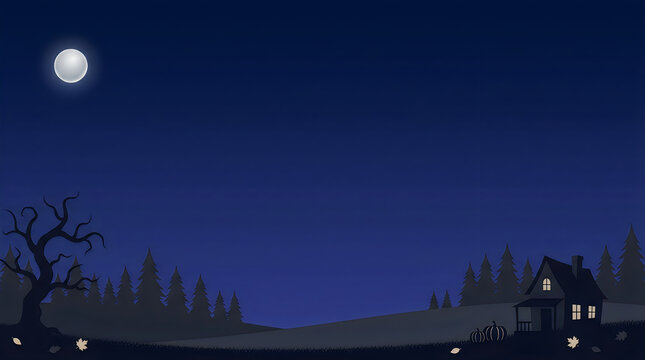 Spooky halloween house with a full moon and bare trees at night in a dark autumn forest landscape isolated on transparent background, Vector