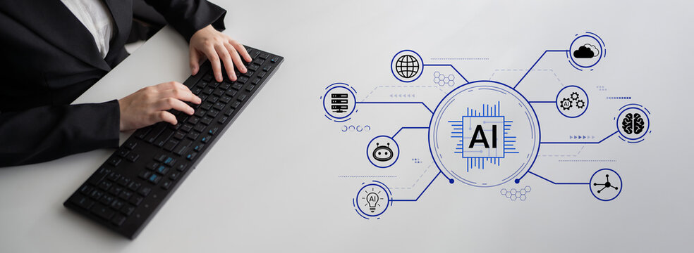 Professional Businessperson Engaging with AI Technology Illustrating Digital Transformation and Innovation in Modern Work Environment. Entropy.