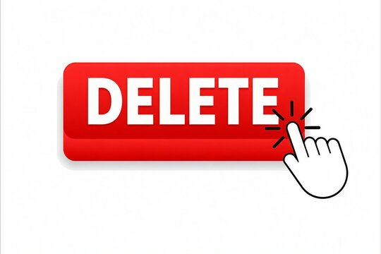 Hand clicking red delete button on computer screen