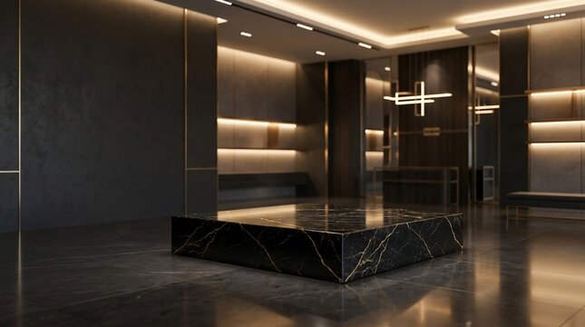 Modern luxury interior design with marble and warm lighting
