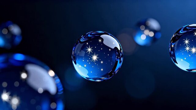 Blue spheres with star patterns