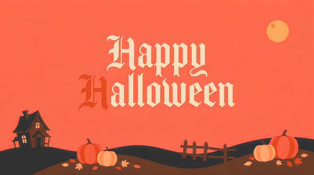 Happy halloween greeting card design with a spooky house pumpkins and a moon in pixel art style isolated on transparent background, Vector