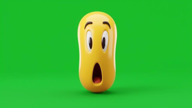 3D Shocked Emoji Icon Rendered on Green Screen Background.
