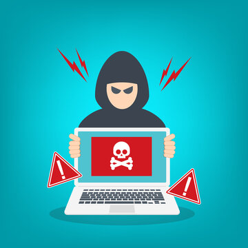 Network Intrusion Warning with Hacker and Laptop Cyber Attack