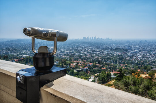 A tower viewer in Griffith Observatory, overlooking Los Angeles