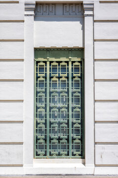 Green decorative door on the roof of the Griffith Observatory Los Angeles California.
