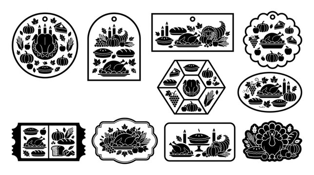 A collection of various decorative vintage style frames and labels featuring intricate floral and ornamental patterns presented as an isolated object isolated on transparent background