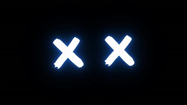 X eyes blue glowing neon cross symbols effect