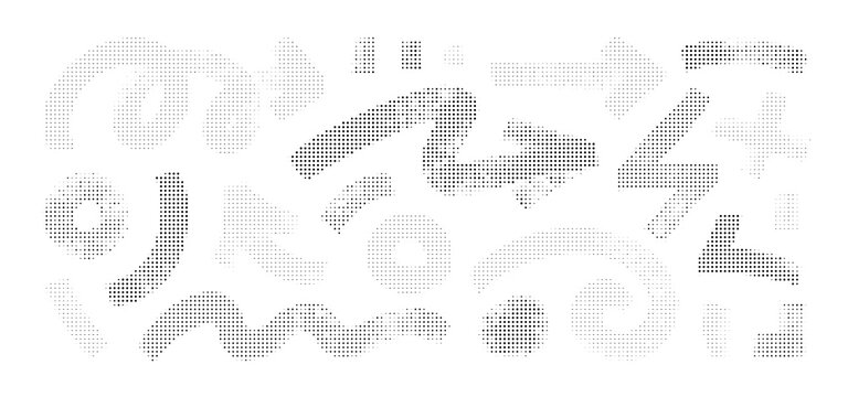 Set of handdrawn arrows and abstract shapes with halftone texture effect
