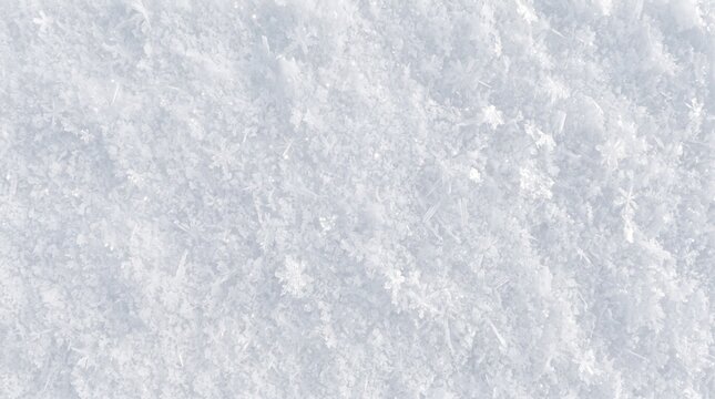 Close up texture of fresh white snow with delicate crystalline snowflake patterns covering the ground during a cold winter day outdoors