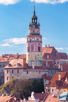 Historic Architecture and Red Rooftops in Cesky Krumlov, Czech Republic