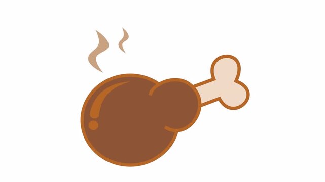 Hot roasted turkey drumstick cartoon animation with steam rising icon isolated on an alpha channel for Thanksgiving symbol and barbecue element concept.