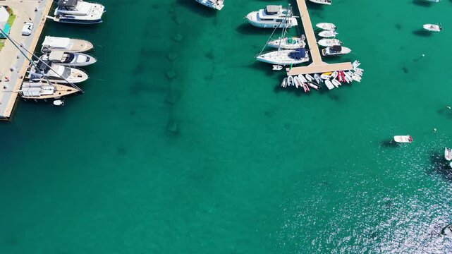 aerial view of Port Soller harbour, Mallorca at summer, Spain