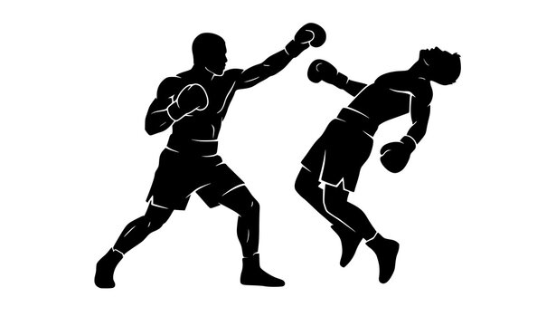 Editable Boxer Knockout Uppercut Opponent Silhouette Vector