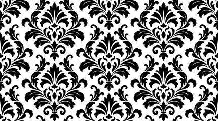 Vintage damask seamless pattern, black and white floral wallpaper vector, elegant baroque ornament background for luxury textile design Vintage damask seamless pattern, black and white floral wallpaper vector, elegant baroque ornament background for luxury textile design