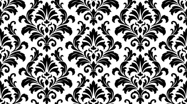 Vintage damask seamless pattern, black and white floral wallpaper vector, elegant baroque ornament background for luxury textile design