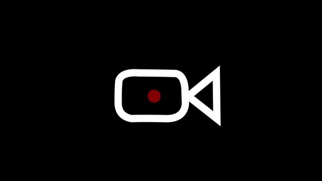 Camera recording icon with flashing red white dot, video record interface symbol with  4k motion video animation.