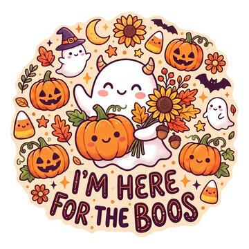 Cute Halloween Ghost Illustration I am here for the Boos