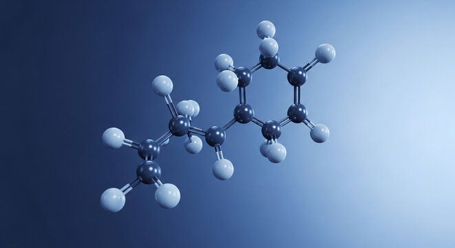 3D render of a molecular structure with dark and light spheres, representing scientific or chemical concepts, ideal for educational or technical contexts