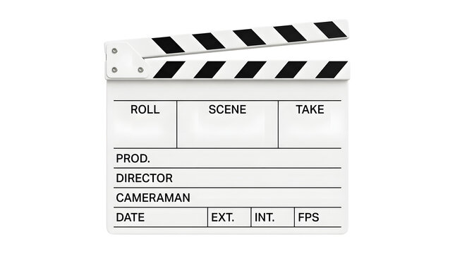 A movie clapperboard for the concept of film production and cinema.