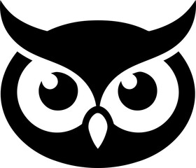 Simple black and white owl face icon design isolated on transparent background