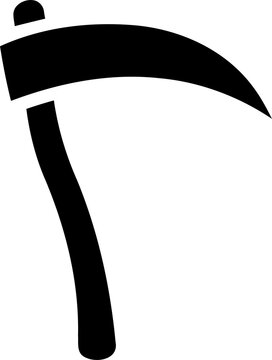 Black scythe icon for farming and harvest isolated on transparent background