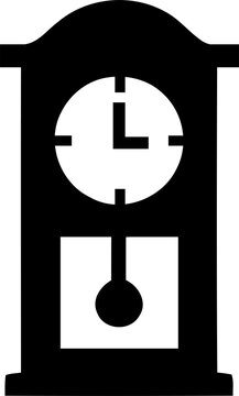 Black silhouette icon of a tall vintage grandfather clock isolated on transparent background