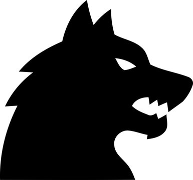 Black wolf head silhouette icon isolated on transparent background