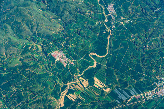 aerial view of green agriculture field in mountain area
