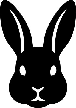 Black silhouette of a cute rabbit head icon isolated on transparent background